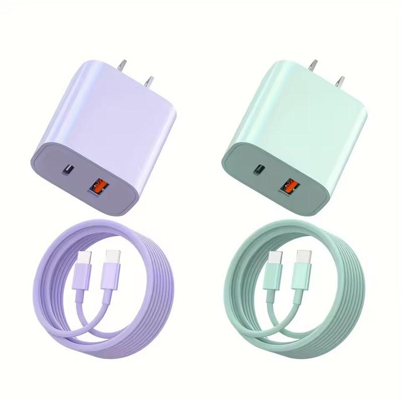 Dual Port PD 20W USB-C Wall Charger, 6-Foot Cable, Suitable for iPhone 15 Series and iPad Pro/Air/Mini - Fast Phone Charger