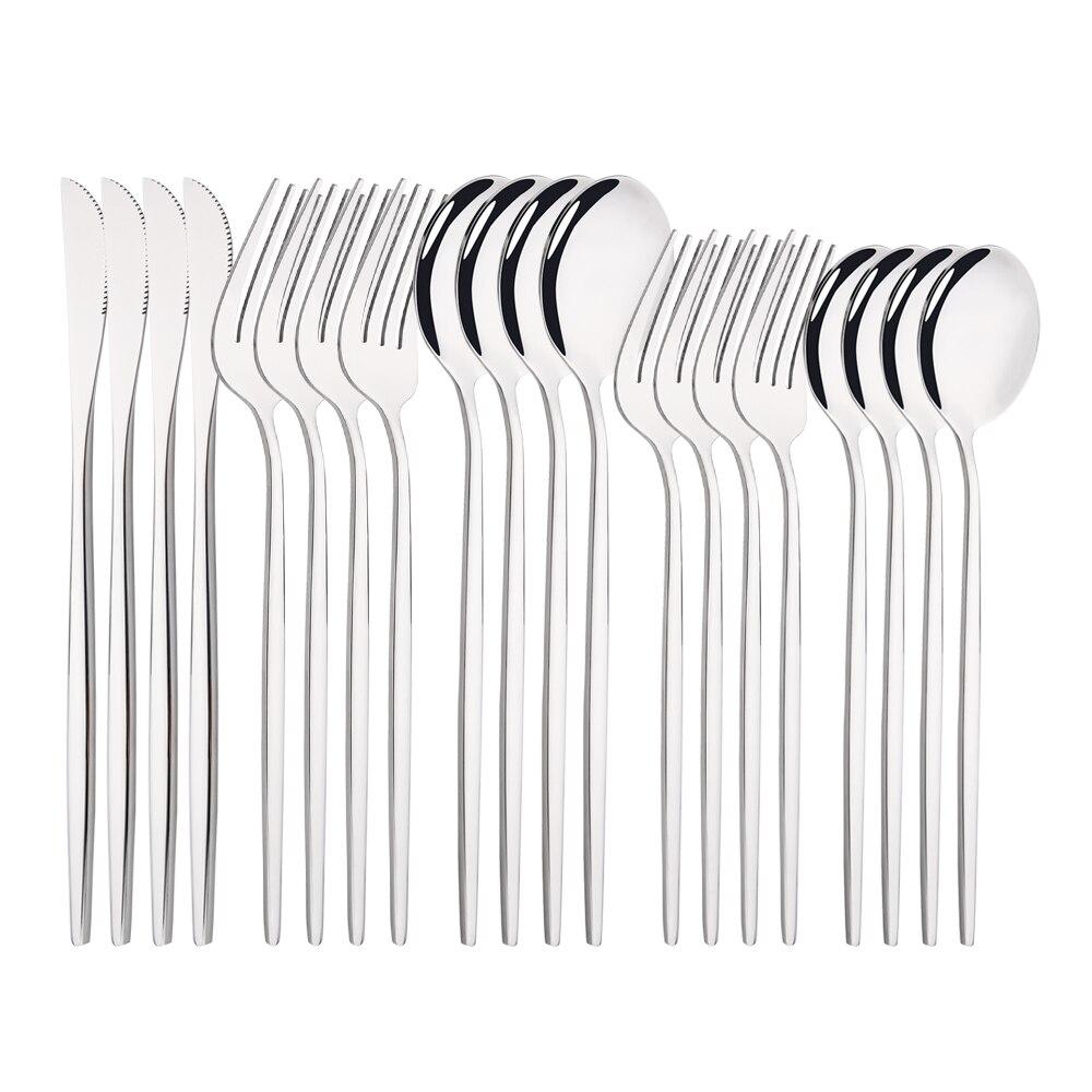 

20 шт./4 комплекта столовых приборов из нержавеющей стали, зеркальная полированная посуда, набор посуды из белого золота, нож, вилка, ложка, столовые приборы, столовое серебро, обеденный набор серебряный