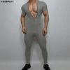 Men Zip-up Long Sleeve Fitted Long Pajamas Jumpsuits Bodysuits Underwear