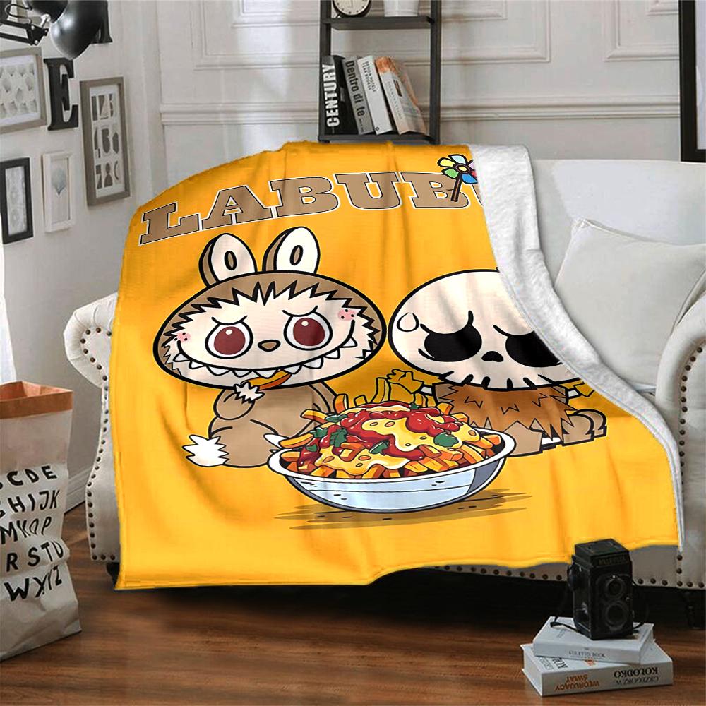 1Pc Cute Labubu Blanket Soft Comfortable Polyester Blanket All Season Use Suitable Bedroom Office Outdoor Perfect Christmas Gift Choice Print Home Bla