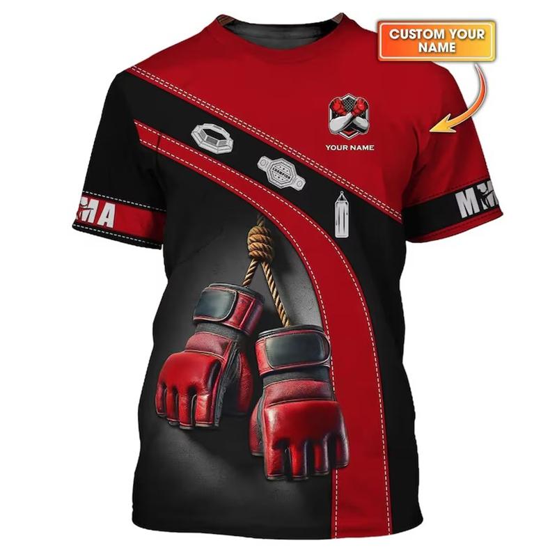 Boxing Gloves Print T-shirt Men's Clothing DIY Personality Name O Neck T Shirts Harajuku Flame Cool Streetwear 2025 Novelty Top