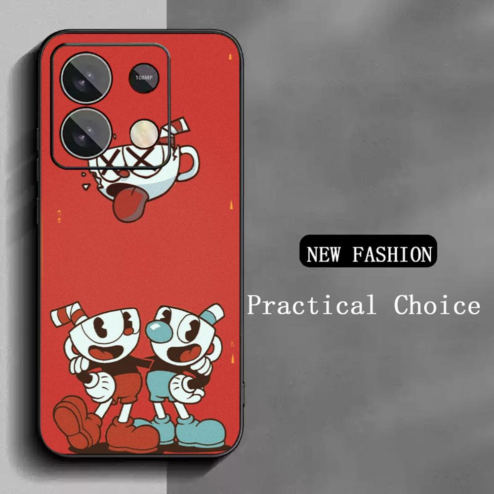 Cute cup-Head classic cartoon pattern Phone Case For Redmi Note 14 13 12 11 Pro Plus S 5G 14C A3 Soft Black Phone Cover