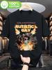 Short Sleeved Printed T-shirt with Explosive Skull Design Celebrating Autism and LGBTQ+themes Adopting Street Style - Men's S...