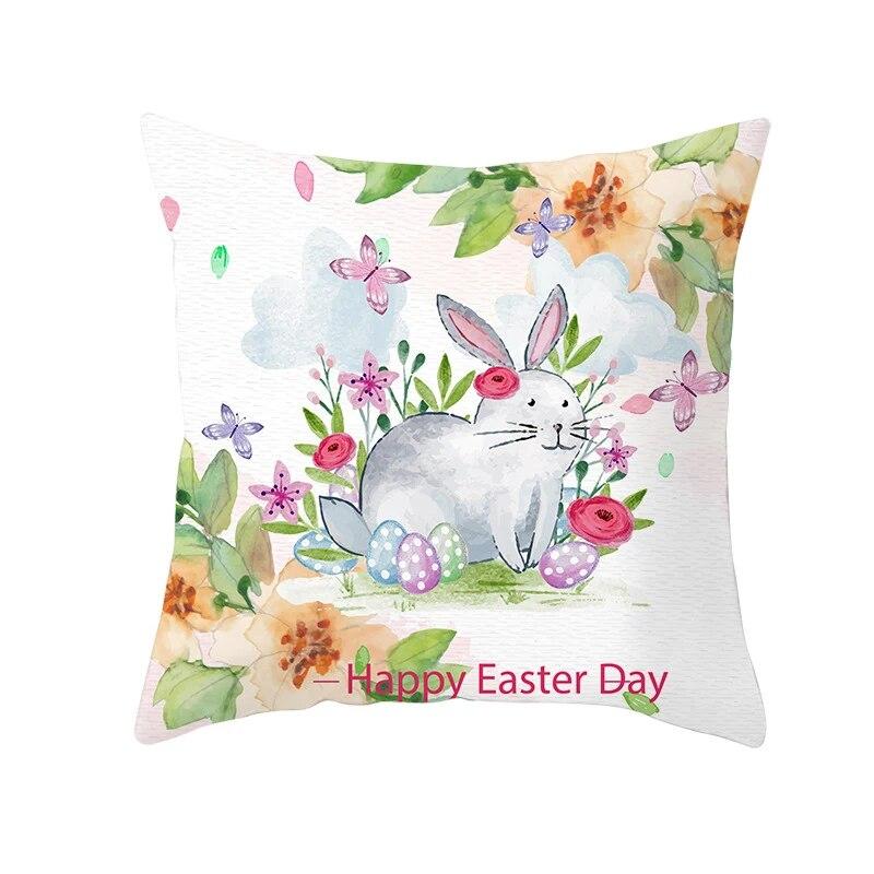 Easter Decorative Pillowcase Cartoon Rabbit Pillowcase Egg Print Cushion Cover Living Room Sofa Cushion Cover Home Decoration