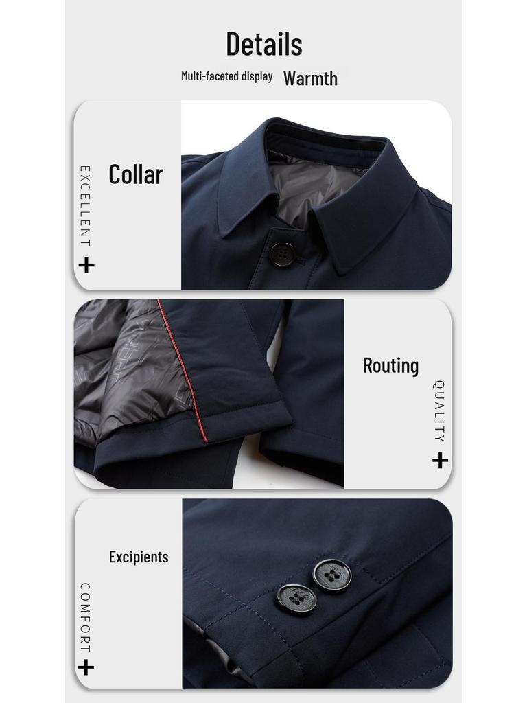 Men's Duck Down Lapel Jacket: Business Casual Warm Coat for Middle-Aged & Elderly