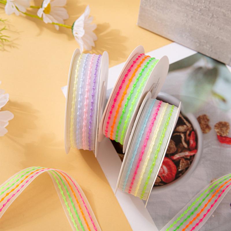 10yards/Roll Bow Ribbon Transparent Rainbow Color DIY Silk Ribbon 9 Meters Bouquet Gift Packaging 2.5cm Bubble