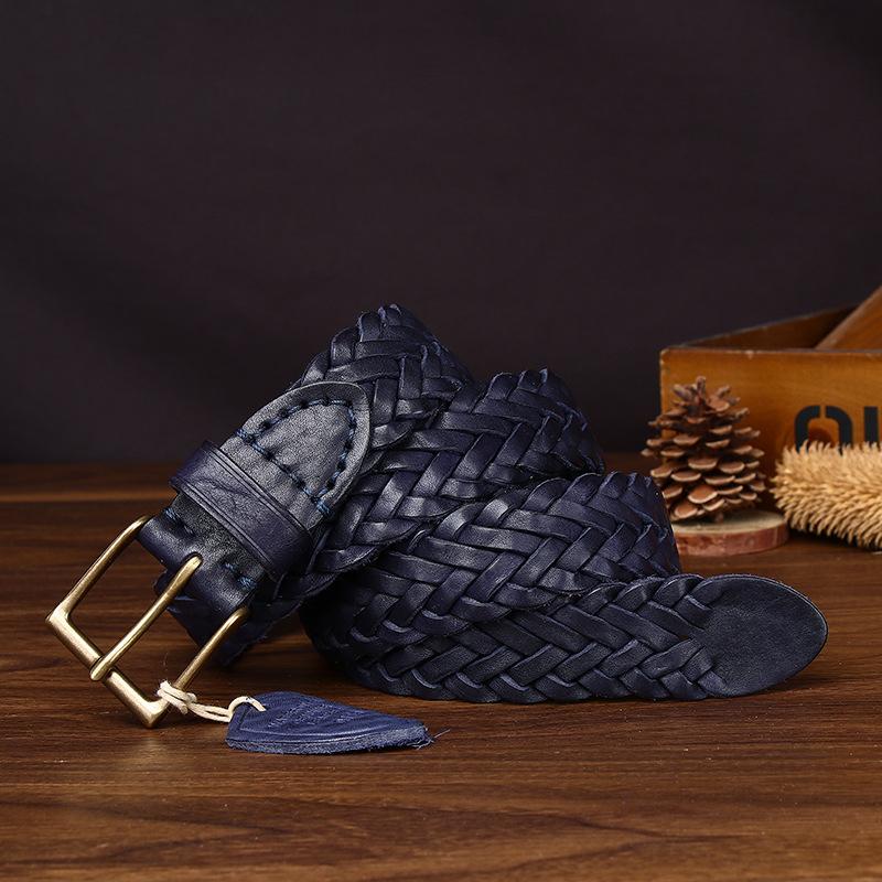 New Handwoven Polished Vegetable Tanned First Layer Cowhide Woven Leather Belt Men'S Casual Jeans Belt Women'S