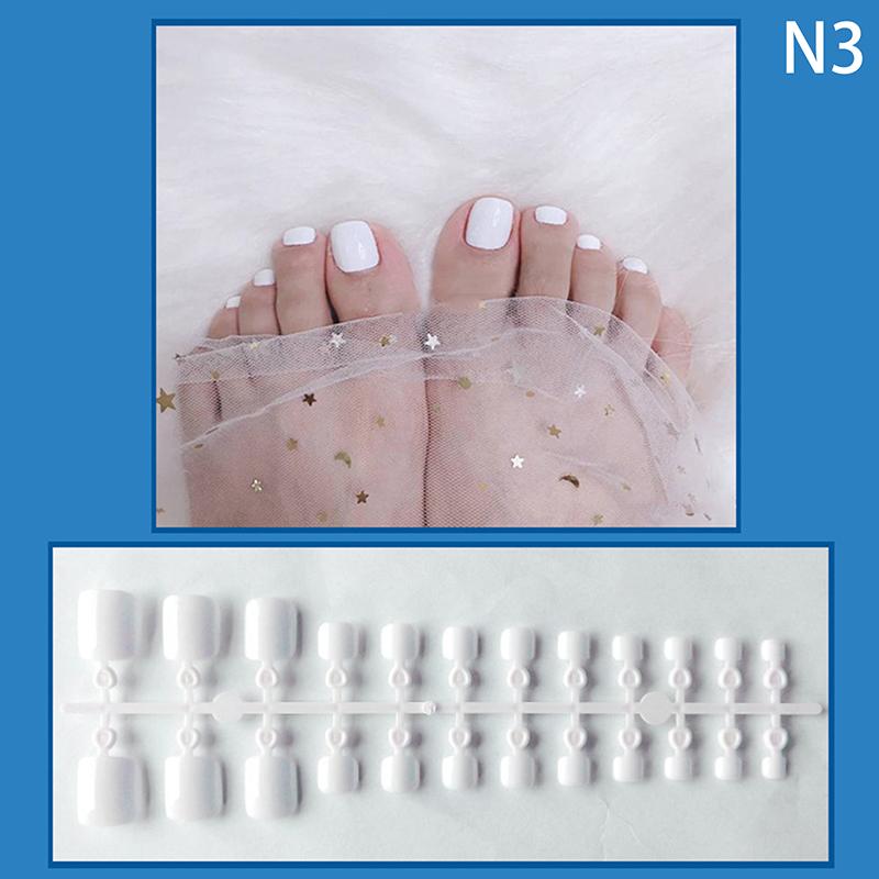 24Pcs Solid Color Square Nail Tips Short Press On Toenails Acrylic Fake Toe Nails Full Cover Artificial Foot Extension Tips
