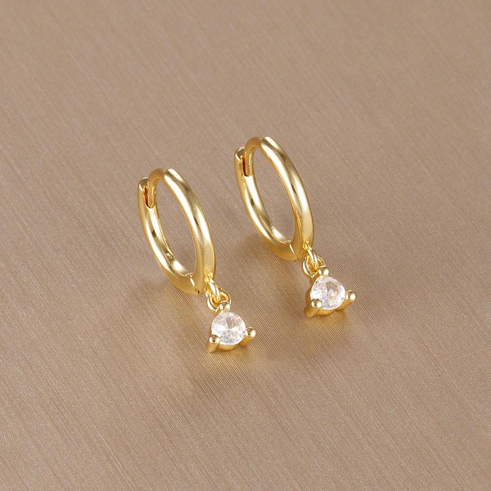 Simple Multicolor Stone Gold Color Matel Small Dangle Earring For Women Sweet Round Pendant Stainless Steel Fashion Jewelry Gift