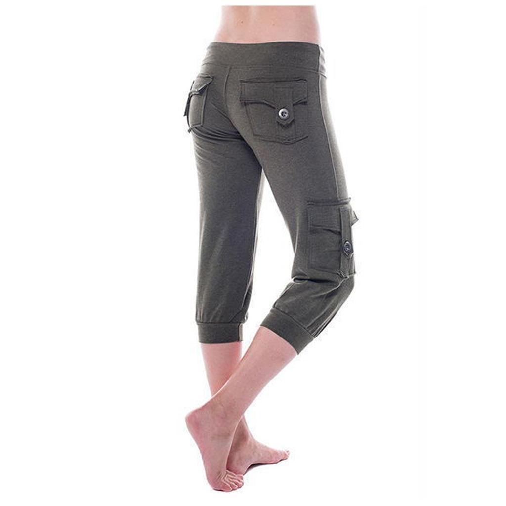 Damen Lässige Kordelzug-Elastikband-Sport-Lauf-Yogahose mit Taschen