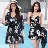Plus-Size Three-Piece Swimsuit Set: Slimming Design with Belly Cover and Split Bikini Bottom.