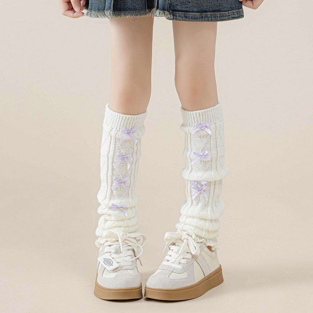 Harajuku Children's Leg Warmers Korean Style Plaid Bow Socks Cute Knitted Leg Cover  Baby