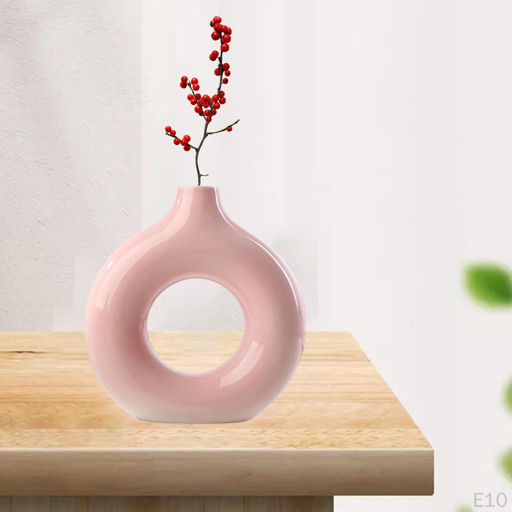 Ceramic Vase Nordic Round Hollow Circular Donuts Floral Flower Pot for Desktop Bedroom Living Room