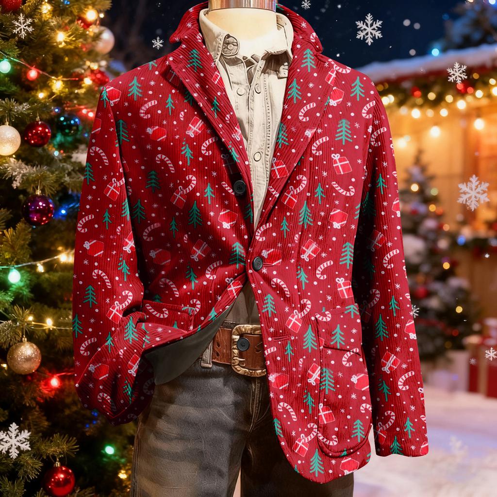 Herren Hässlicher Weihnachten Kord Warmtaschen Anzugjacke Strickjacke Herren Freizeitanzug