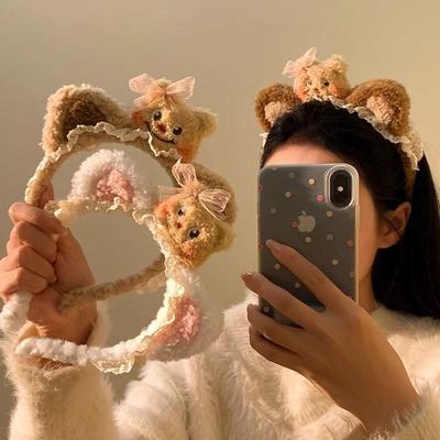 Cartoon Bär Spitzenstirnband mit Schleifenohren - Niedliches Plüsch-Haaraccessoire