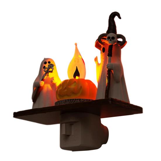 Halloween Night Light Spooky Ghost Campfire Pumpkin Boo Witch Black Cat Nightlight for Halloween Bedroom Living Room Decor