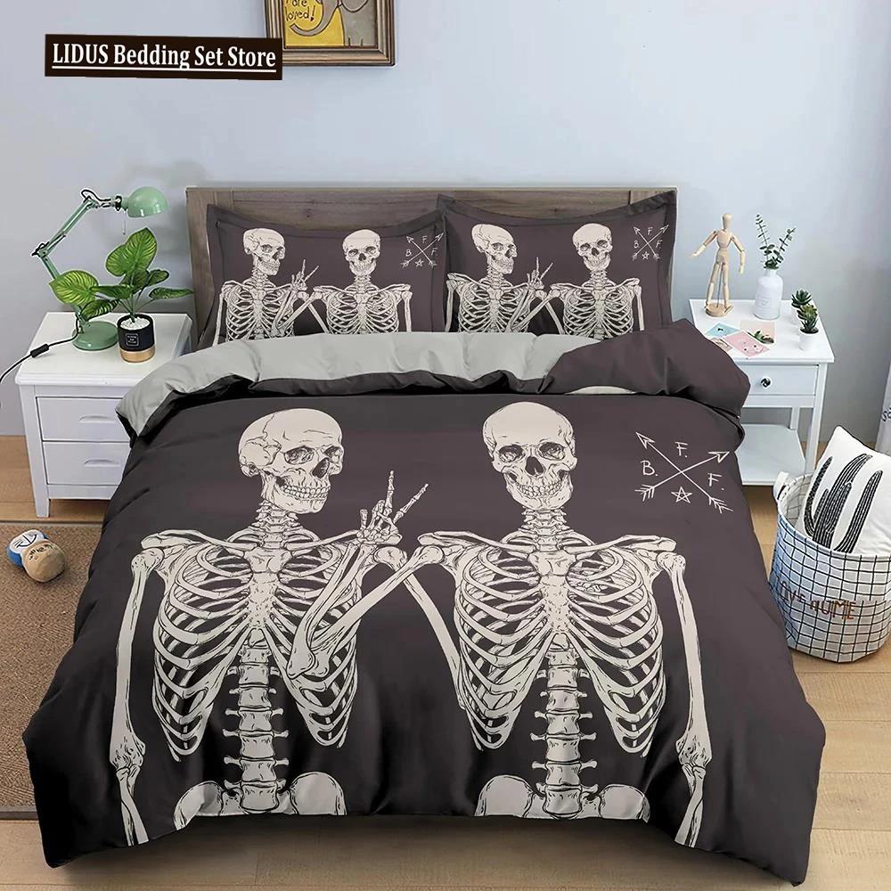 3D Skeleton Bedding Set Skull Duvet Cover 23Pcs Quilt Cover With Pillowcase Queen King Size Soft Microfiber Fabric Bedclothes