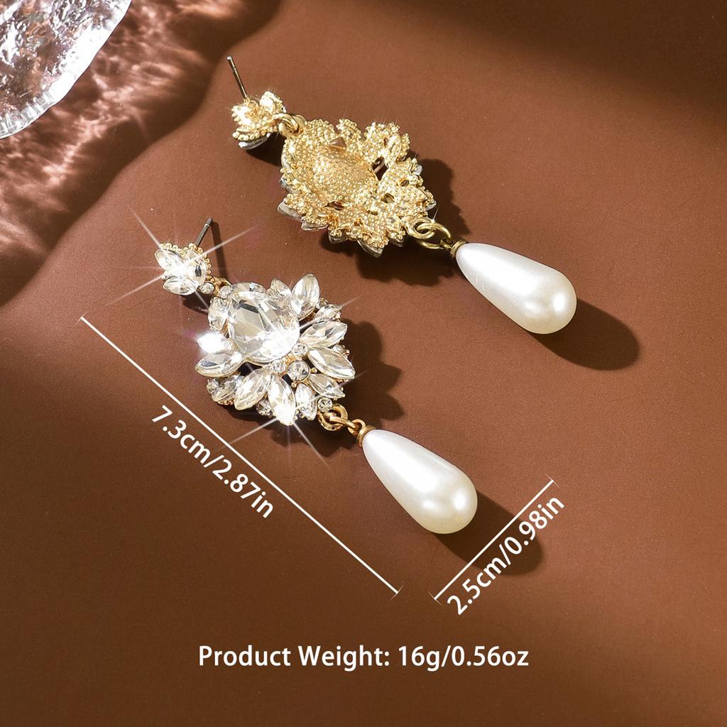 Light luxury style diamond studded imitation pearl water droplet silver needle earrings, high-end and elegant earrings for women