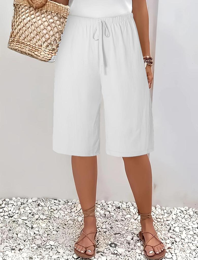 Solid Color Casual Mid Length Womens Five Point Pants
