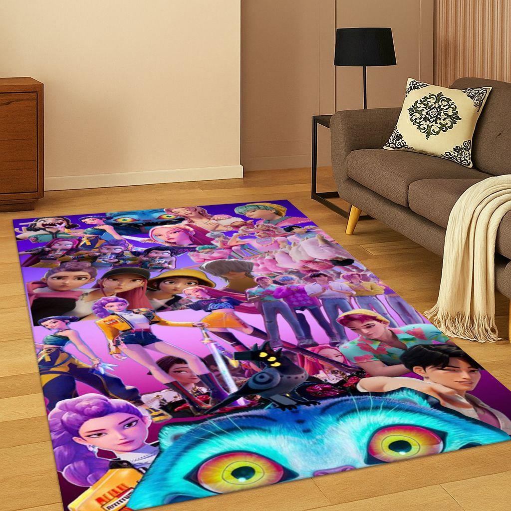 Kpop Demon Hunters Rumi Mira Zoey Music Cartoon Carpet Rug for Bedroom Living Room Sofa Home Decor,Non-slip Floor Mat Gift