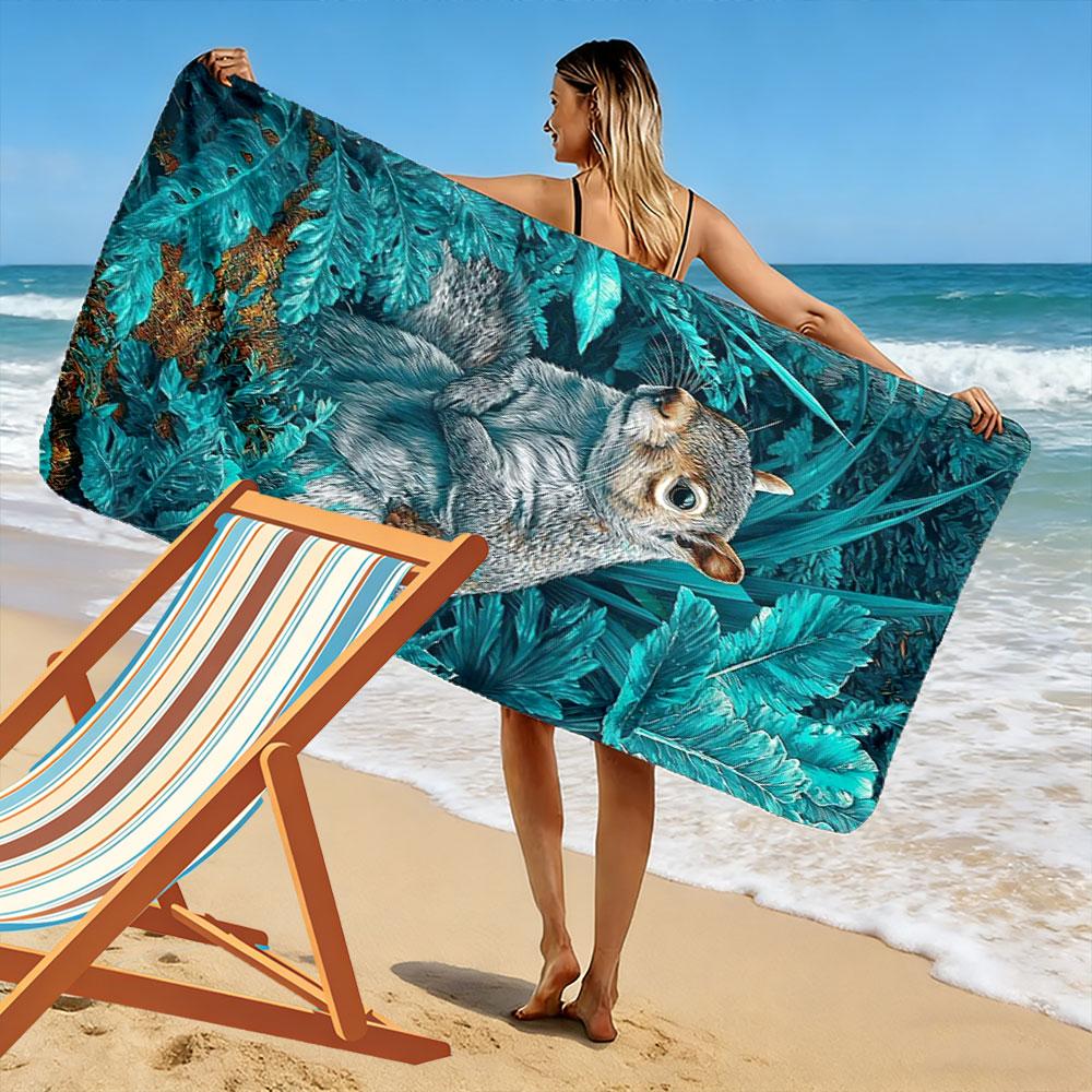 Whimsical Forest Squirrel Scene Print Beach Towel, Quick Drying, Suitable for Travel, Outdoor Sports, Jogging, the Beach and Swimming, Gift