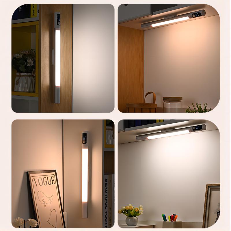 Display Digital Cabinet Light Motion Sensor Wireless Rechargeable Night Light for Cabinet Kitchen Indoor Lighting LED Bar Light