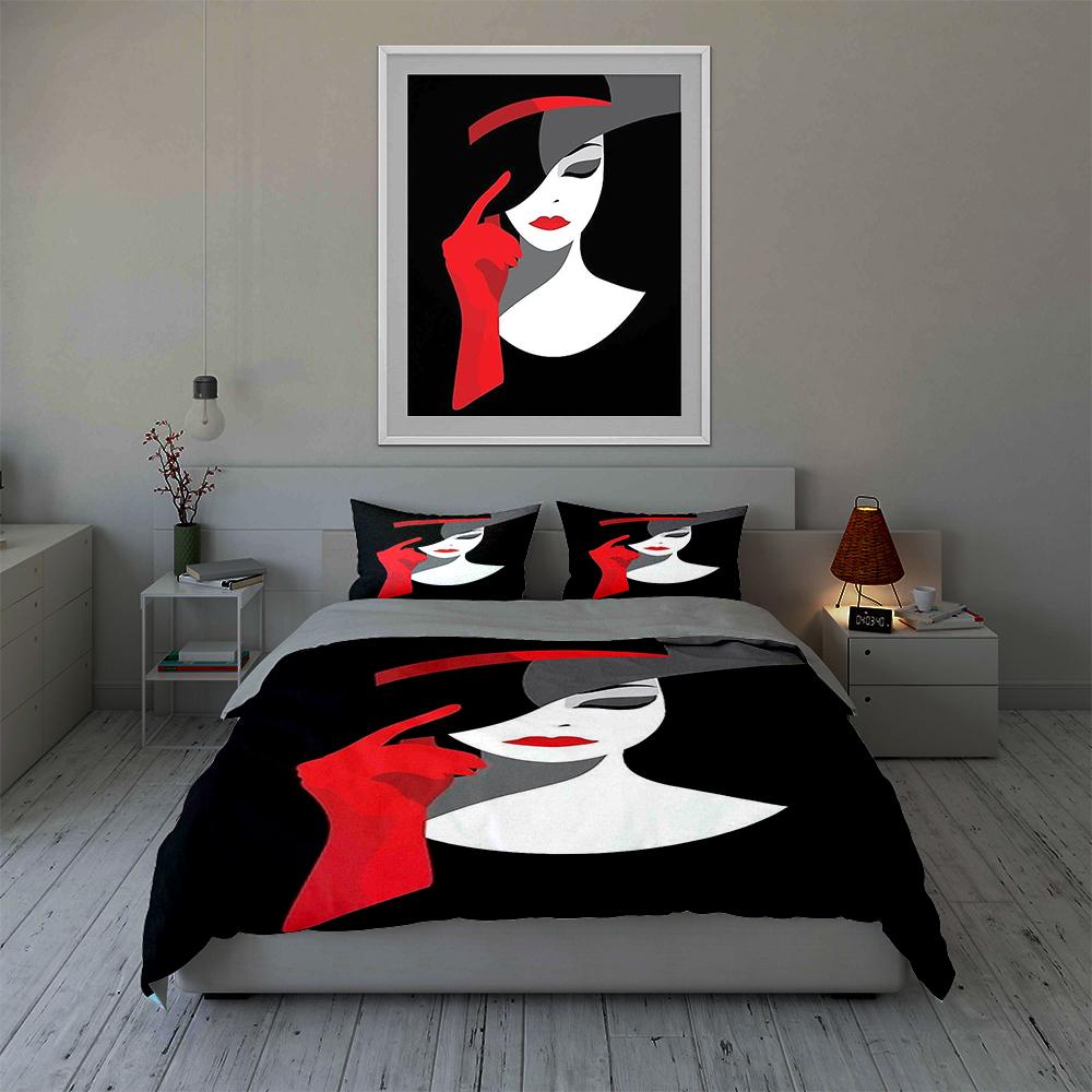Elegant Woman Illustration Bedding Duvet Cover Sets Duvet Covers Pillowcases Gifts (1 * Duvet Cover 2 * Pillowcases, Without Duvet Insert)