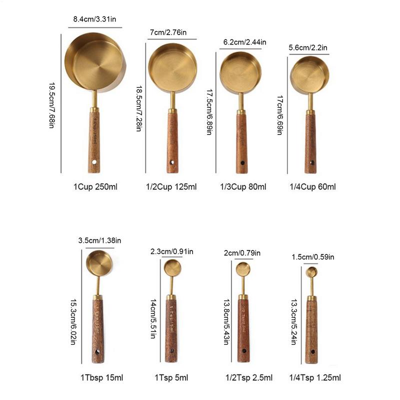 Measuring Cups And Spoons Stainless Steel Measure Cups Spoons With Wooden Handle Set Of 8 Stackable Accurate Tablespoon For Dry
