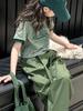 2026 Summer Korean-Style Sporty Cargo Pants & Tee Two-Piece Set for Girls