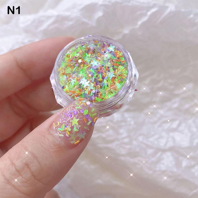 Eine Box Glitzernder Stern Macaron Nägel Pailletten Helle Pailletten Scheiben DIY Charme Flakes Dekor Zubehör Pailletten