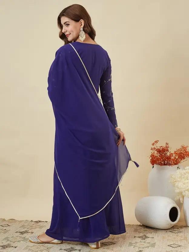 Damen Designer Partykleidung Georgette Kurta Palazzo Dupatta Set Indisches Bollywood Wear Kleid
