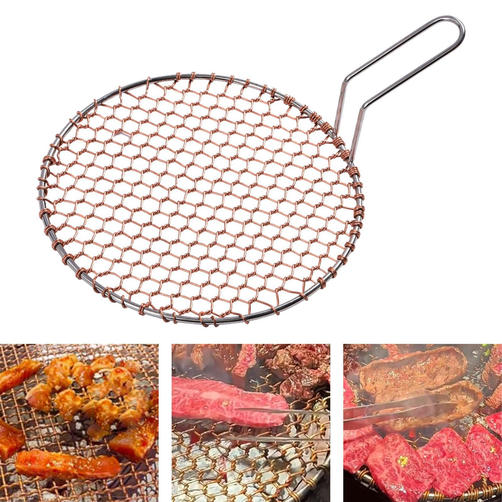 

Медная сетка для гриля для барбекю, круглая универсальная портативная стойка для жарки инструментов для гриля для 24.5cm