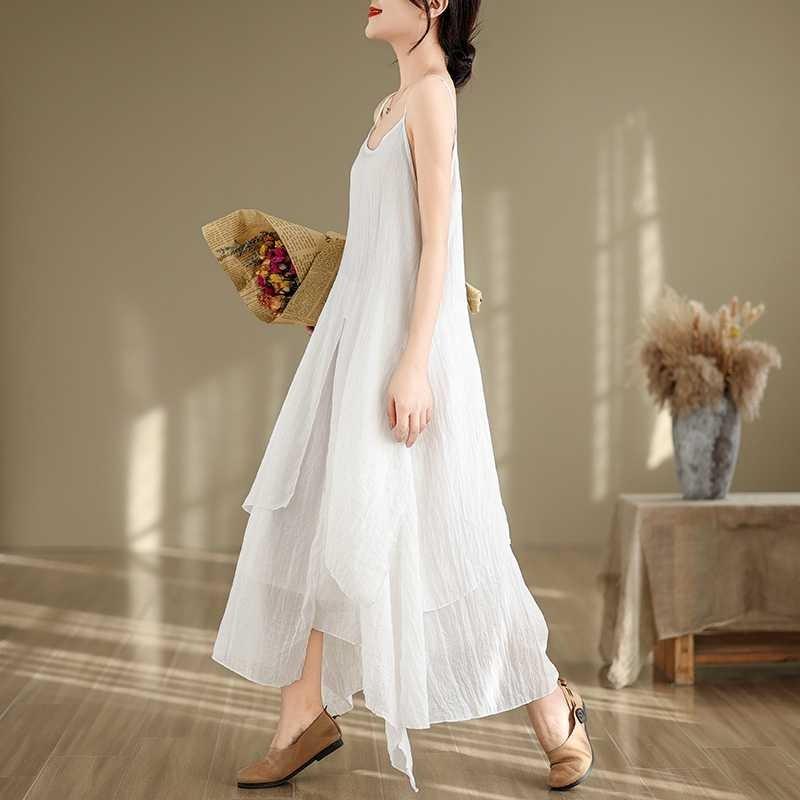 Halter Dress Art Style Solid Color Irregular Skirt Large Swing Temperament Long Skirt