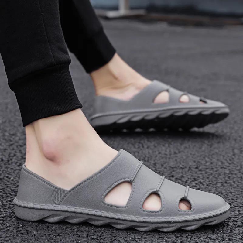 

Мужские летние легкие пляжные туфли большого размера с вырезами, однотонные повседневные туфли 39 серый