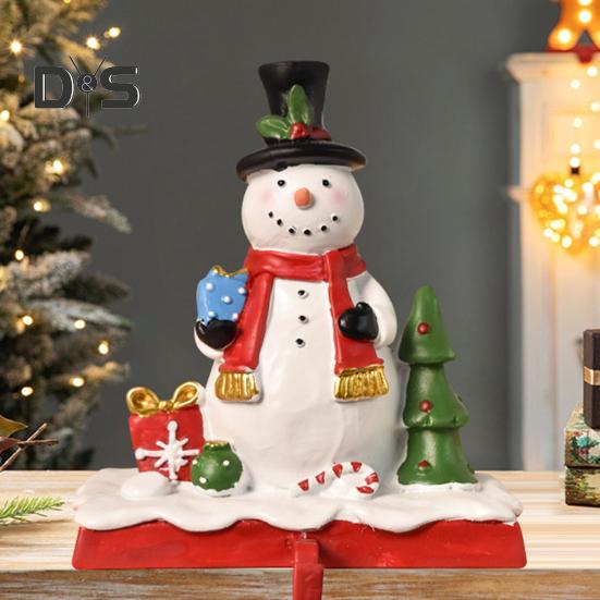 Christmas Stocking Holder Resin Snowman Santa Claus Xmas Decor Holiday Home Party Decoration for Indoor Counter Window Fireplace