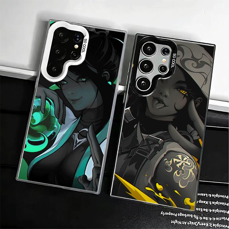 V-Valorant Game Black Cool Soft Phone Case for Samsung Galaxy S24 S25 FE S26 Edge S23 Ultra S22 Plus S21 + Shockproof Cover Back