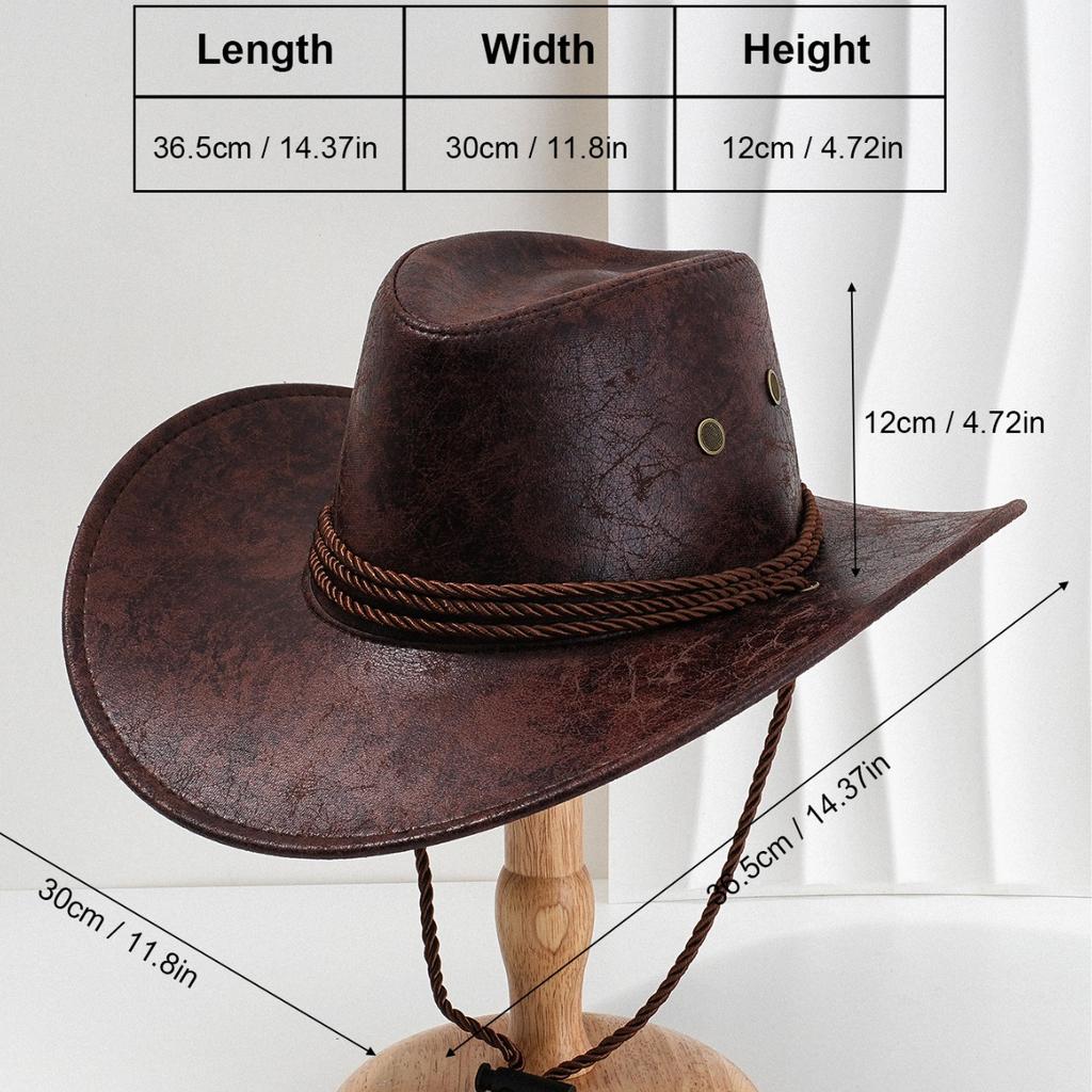New Cowboy Hat Unisex Faux Leather Sunhat Wild Brim Panama Hat Visor Hats Sombrero De Vaquero Occidental