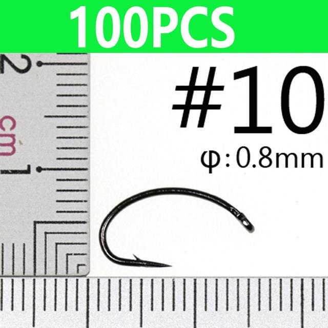 Крючки Bimoo 50/100 шт. классические изогнутые крючки с зазубринами для вязания мушек, личинок ручейников, яиц, креветок, нимф, поденок, черные, никель № 8-№ 16