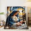 A serene nativity scene with radiant light, stars, doves, and wheat. for all seasons blanket lunch break throw gift