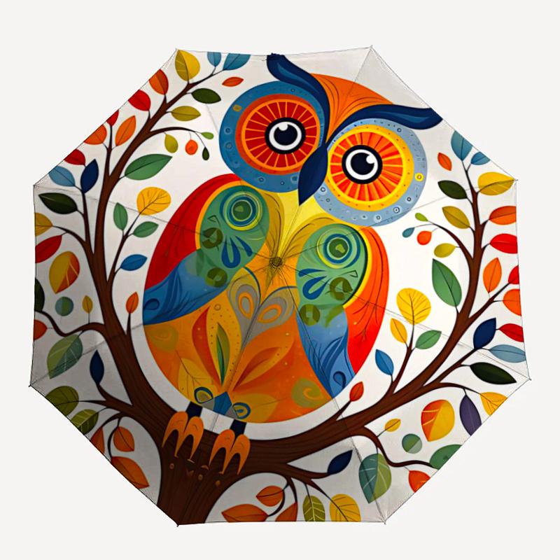 1pc Owl Pattern Durable Cartoon Folding Umbrella, Portable Compact Umbrella for Men and Women A062