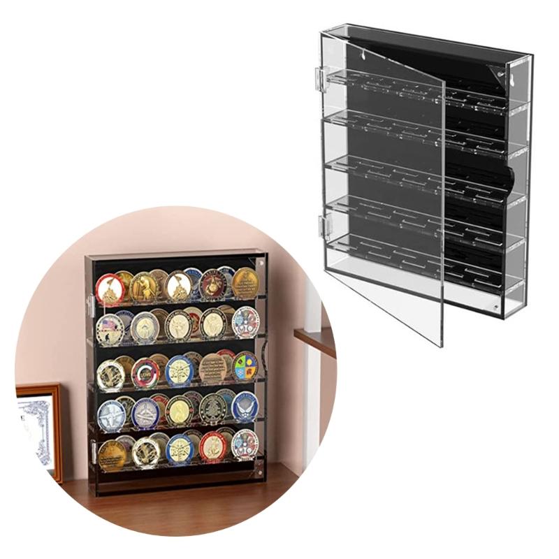 Clear Acrylic Round Coin Holder Desktop Storage Case Sturdy Display Box Craft Supplies for Collectors and Jewelers