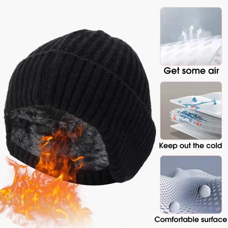 Winter Warm Knit Beanie for Men Fleece Lined with Ear Protection Thickened Soft Polyester Beanie Adjustable Grip Beanie