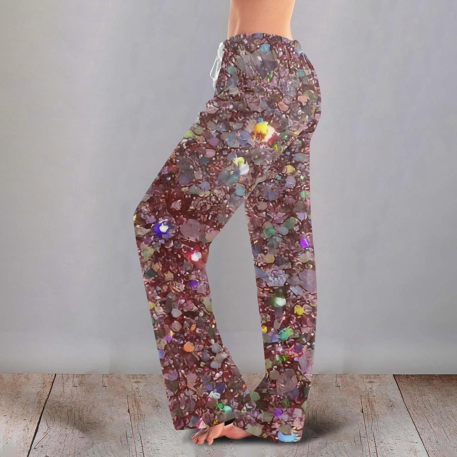 

Женские милые брюки с цветочным принтом на завязках, повседневные пижамные брюки S серебряный