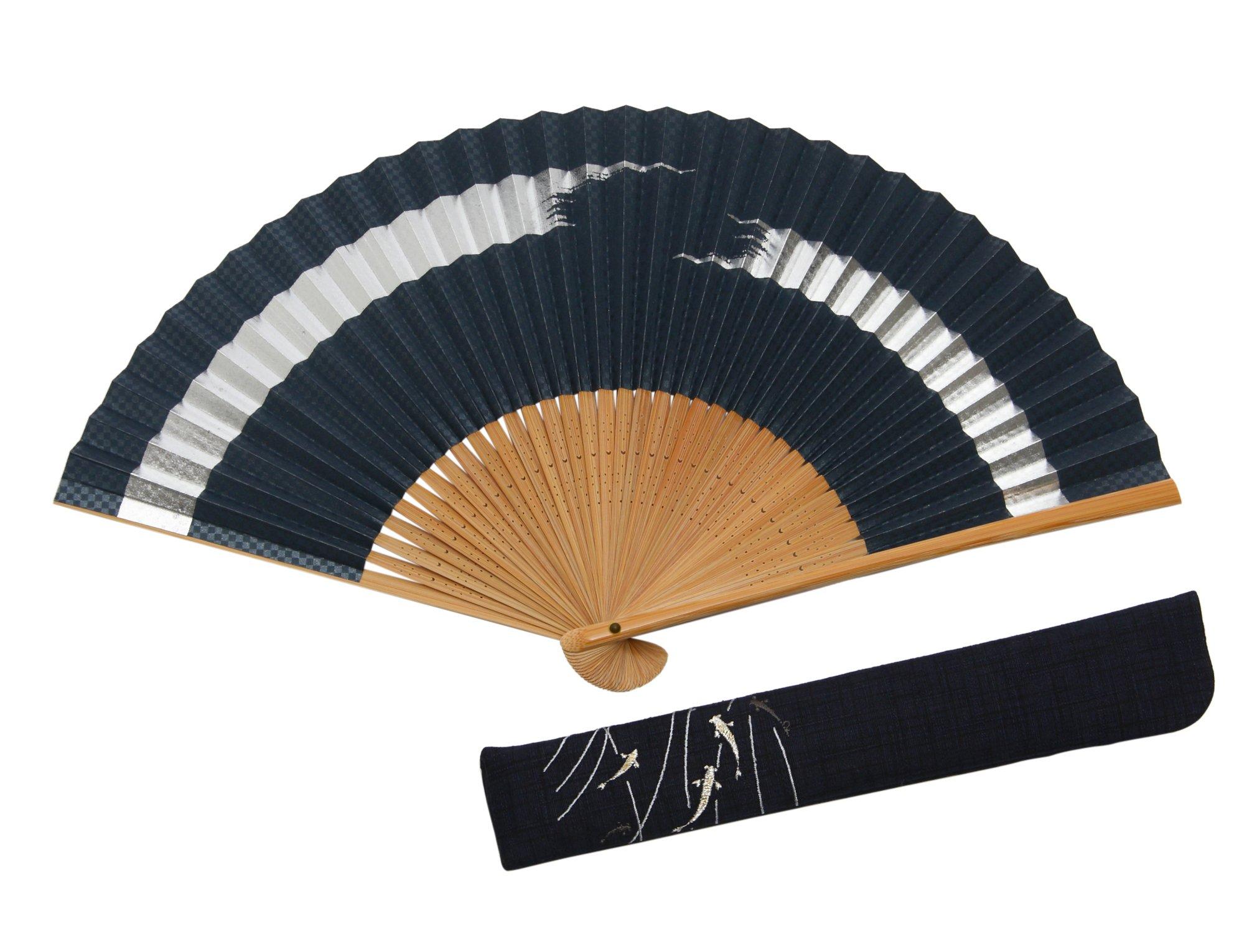 

Киотский веер Ginkasumi Kyoto Craftsman Handmade Fan с чехлом для веера и косметичкой [Хасэгава] синий