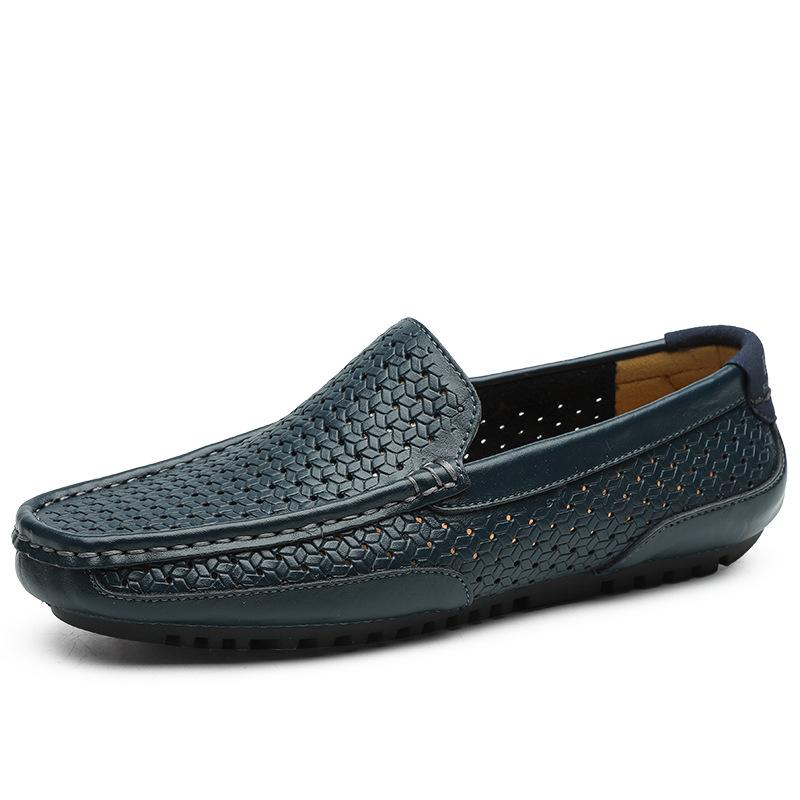 Large size summer new men's Doudou shoes breathable Korean version hollow leather casual leather shoes versatile lazy shoes