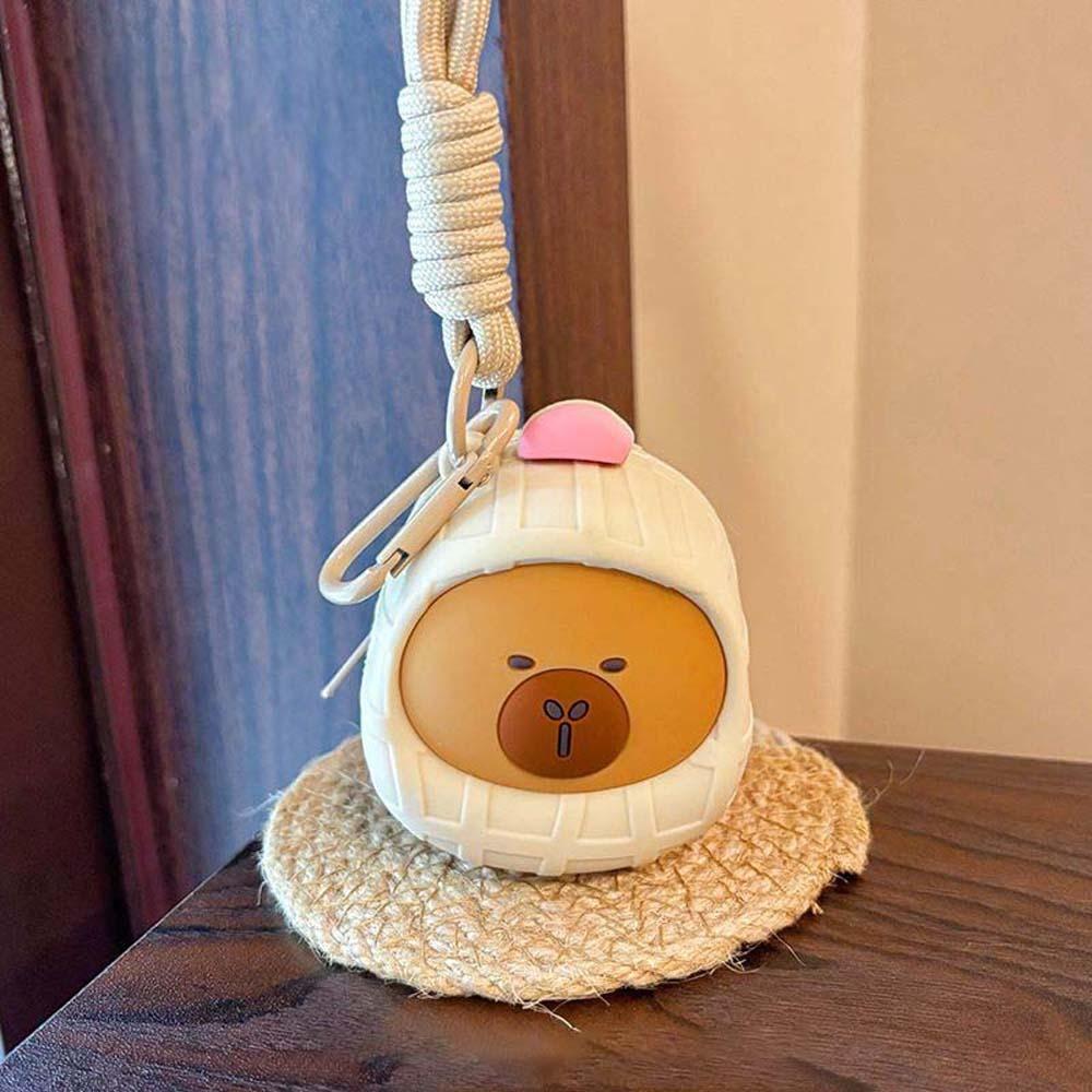 Cartoon Hanging Rope Storage Bag Creative Round Silicone Coin Purse Keychain Earphone Bag  Car Key