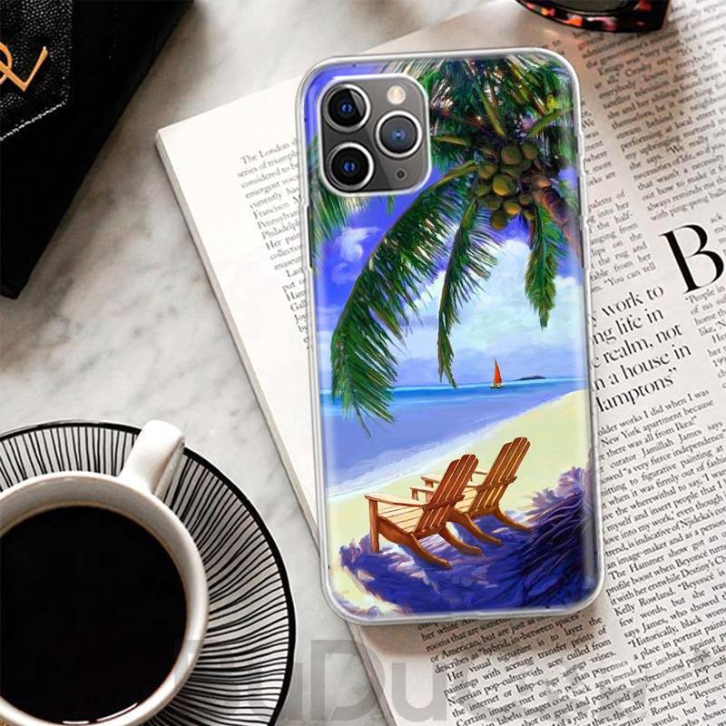 Summer Beach Sunset Sea Palm Tree Cover For iPhone 16 15 14 13 12 11 Pro Max Apple Phone Case X XS 7 Plus 8 + Art Customized Pri