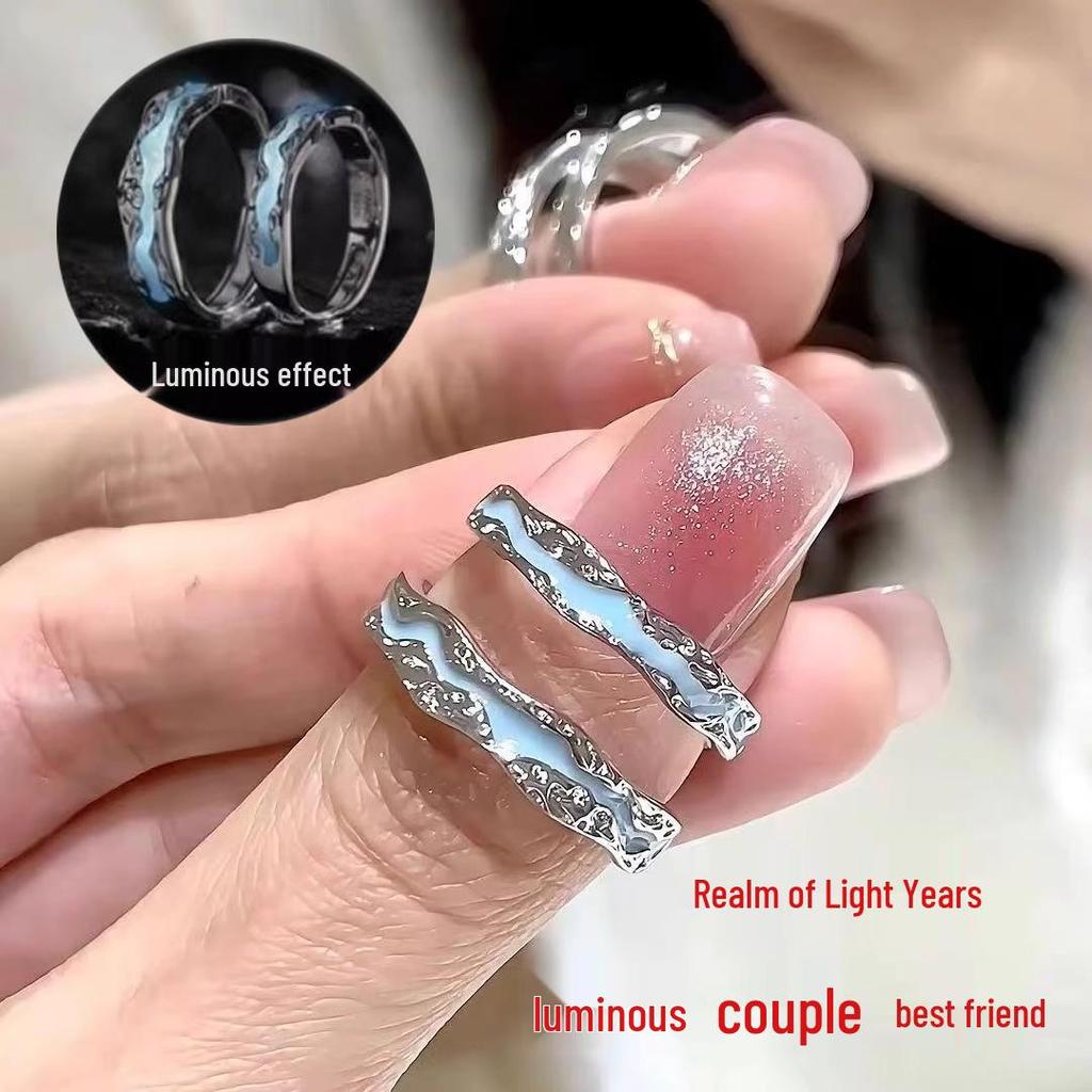 Sterling Silver Aurora Luminous Couple Rings for Men and Women Pair Enamel