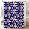 Modern Blue Floral Hexagon Bath Rug Shower Curtain Decor Set for Bathroom Accessories Home Decoration Waterproof Fabric Large Si