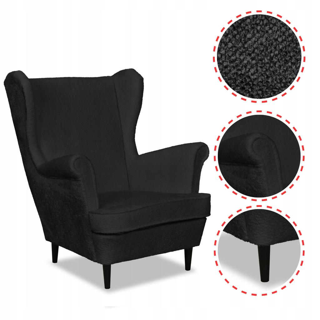 Bella Scandinavian Family Meble Wing Chair, Black Velvet, Pleasant, Nice